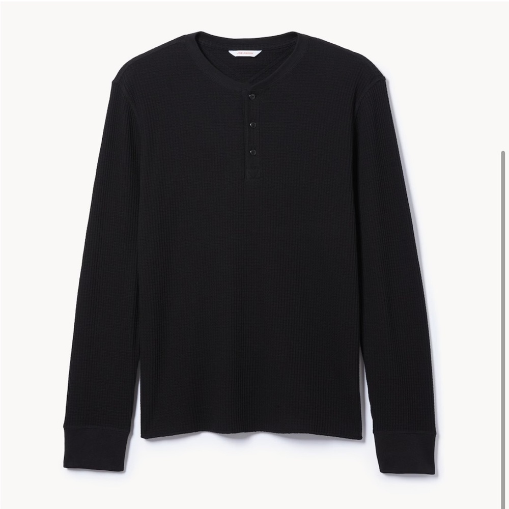 Joe Fresh Men's Black Waffle Knit Long Sleeve Henley Top